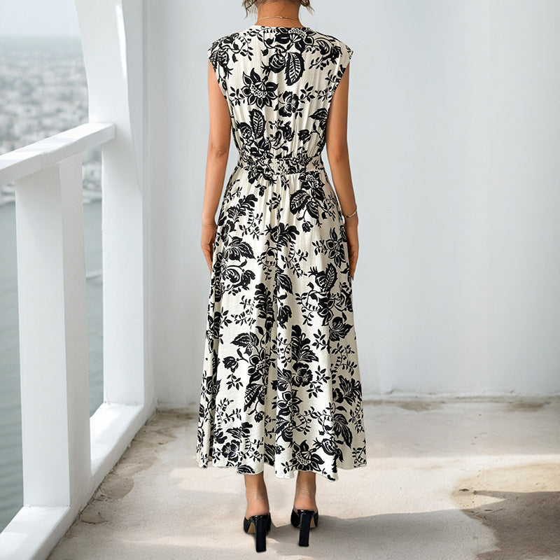 Damen Fließendes Midikleid mit V-Ausschnitt, geraffter Taille und Jacquard‑Struktur Echoarchiv