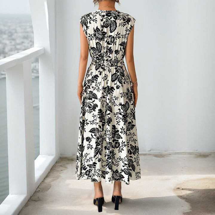 Damen Fließendes Midikleid mit V-Ausschnitt, geraffter Taille und Jacquard‑Struktur Echoarchiv