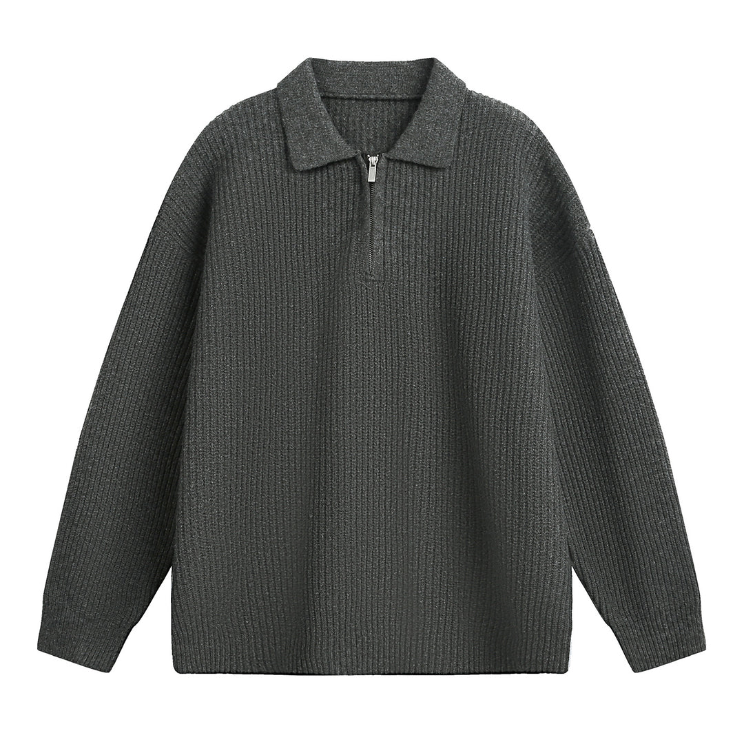 Unisex Boxy-Rippenpullover mit Polokragen und kurzem Metall-Halbzip Echo Archiv