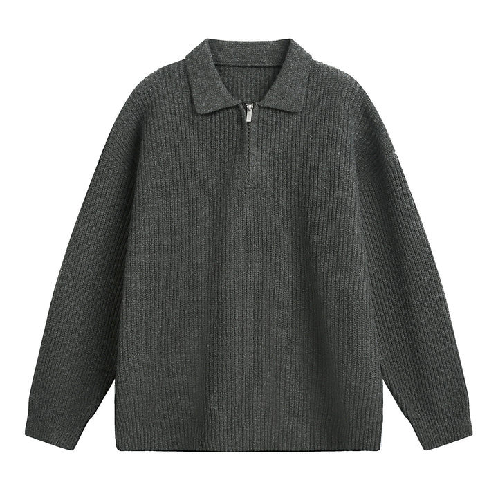 Unisex Boxy-Rippenpullover mit Polokragen und kurzem Metall-Halbzip Echo Archiv