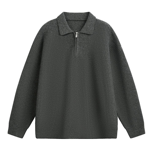 Unisex Boxy-Rippenpullover mit Polokragen und kurzem Metall-Halbzip Echo Archiv