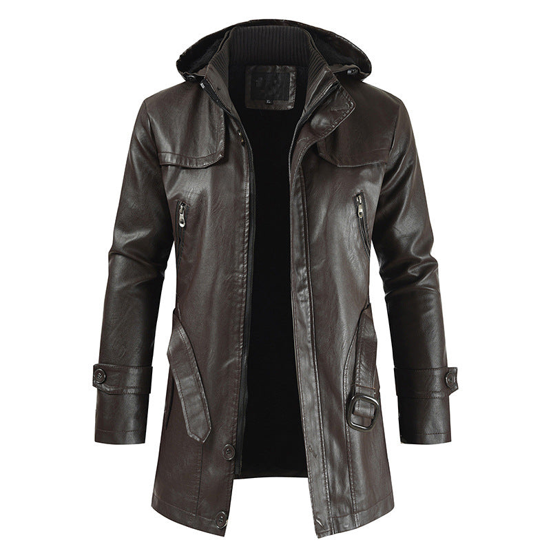 Herren modische Lederjacke mit Kapuze Echoarchiv