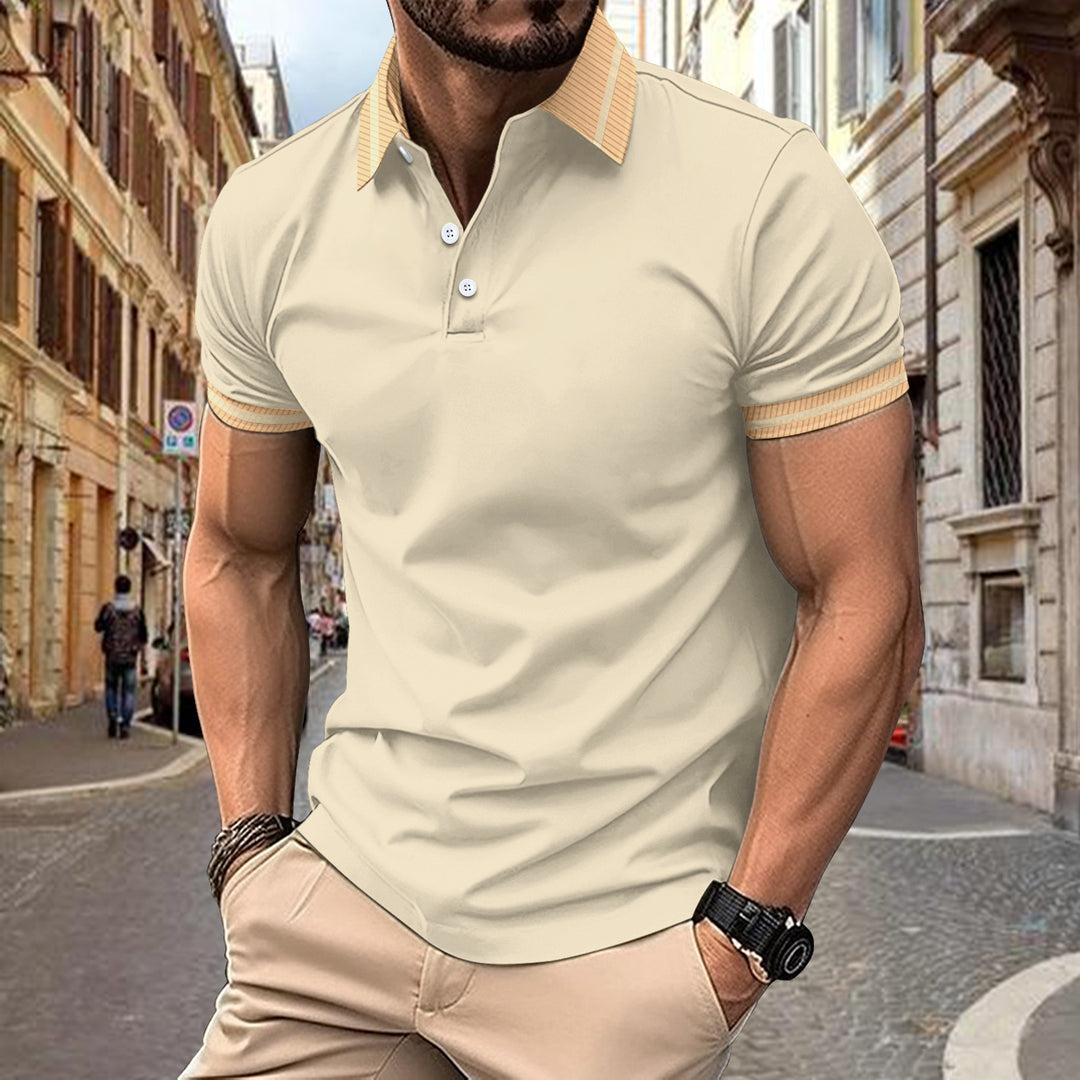 Herren modisches Kurzarm-Polohemd mit kontrastierenden Akzenten und feinem Strukturdesign Echoarchiv