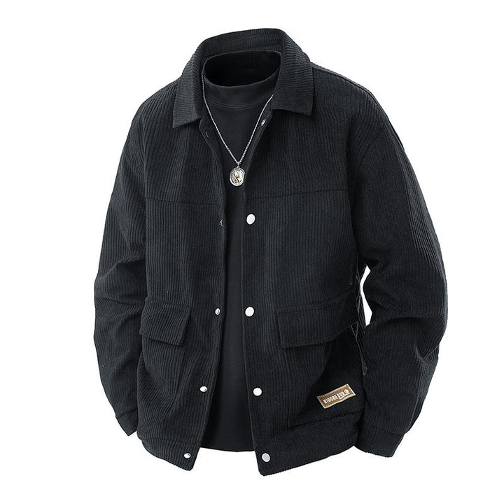 Men's relaxed corduroy chore jacket with patch flap pockets and metal snap front – Taviero