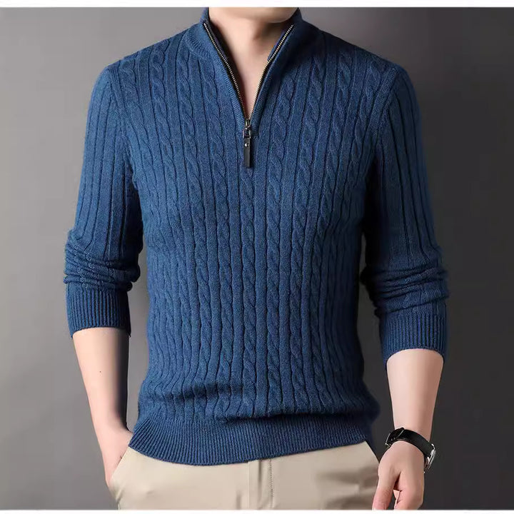 Herren Pullover mit Zipper und strukturiertem Zopfmuster Echoarchiv