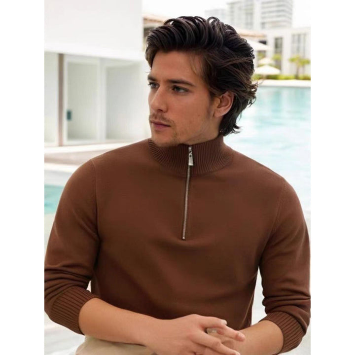 Herren Feinstrick-Halbzip-Pullover mit Stehkragen und Rippbündchen Echoarchiv
