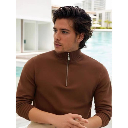 Herren Feinstrick-Halbzip-Pullover mit Stehkragen und Rippbündchen Echoarchiv