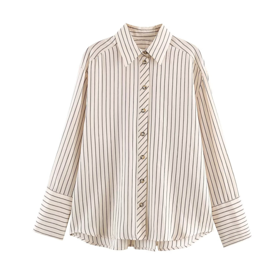 Damen Oversize-Hemdbluse mit Streifenmuster, verlängerten Manschetten und verdeckter Knopfleiste Echoarchiv
