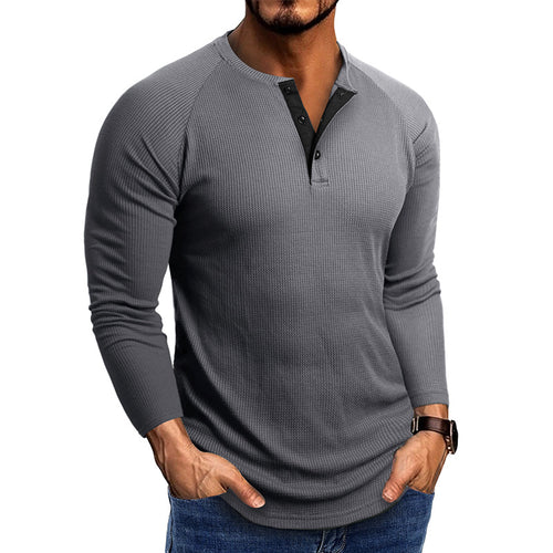 Herren modisches Langarm-Henley-Shirt mit strukturiertem Stoff und eleganten Knopfdetails Echoarchiv
