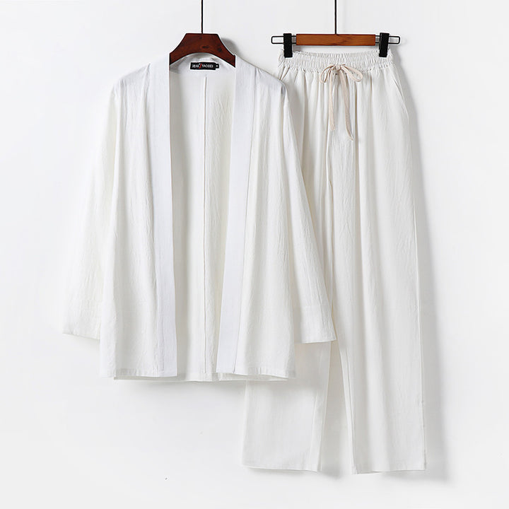 Herren Lockeres Kimono-Loungewear-Set aus leichter Baumwollmischung mit elastischer Kordelhose Echoarchiv