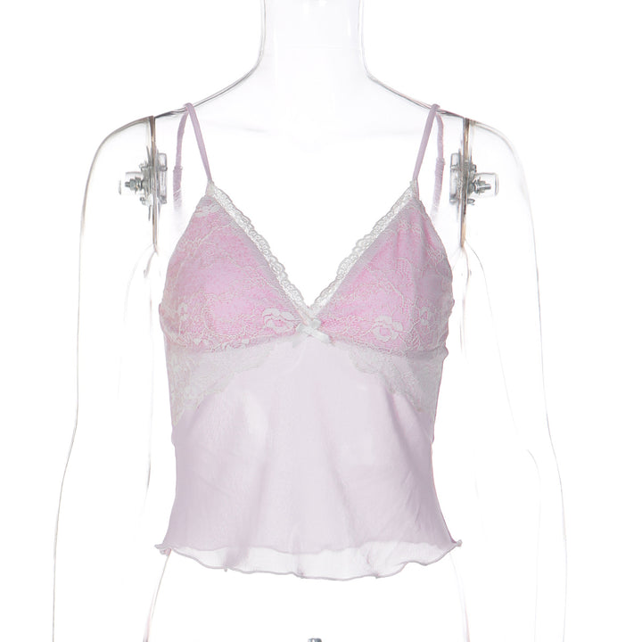 Damen Spitzencrop-Top mit feinen Trägern und zartem Design Echo Archiv
