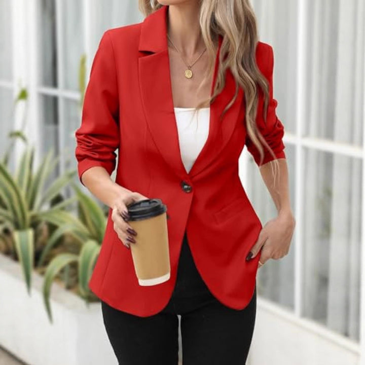 Damen Eleganter Stretch-Blazer mit figurformender Taille, Ein-Knopf und Schalkragen – Valéne