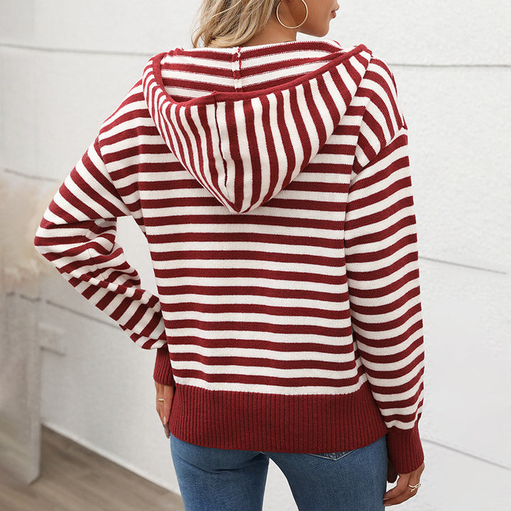Damen Modischer Strickpullover mit Kapuze und halbem Reißverschluss Echo Archiv