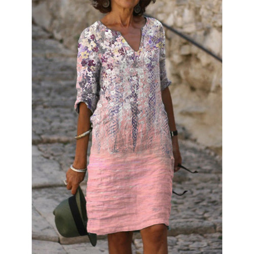 Damen nan knielanges Midikleid im Materialmix mit floraler Spitzenoberfläche, V-Ausschnitt und Knitterstruktur Echo Archiv