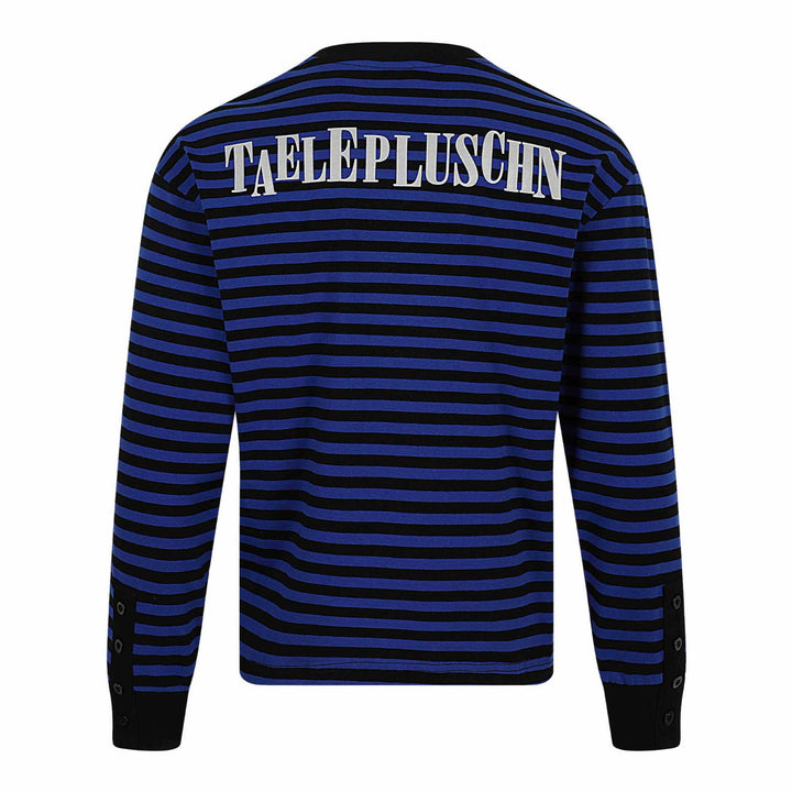 Unisex Gestreifter Langarm-Pullover mit V-Ausschnitt und Strassapplikationen Echoarchiv