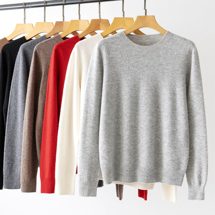 Damen Feiner Rundhals-Pullover aus Kaschmir-Mix mit gerippten Bündchen Echoarchiv