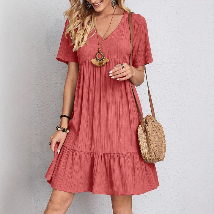 Damen nan Crinkle-Sommerkleid mit V-Ausschnitt, Empirenaht und Volant-Saum Echo Archiv