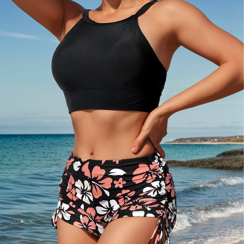 Damen Sportliches Bikini-Set mit hochgeschlossenem Oberteil und Rüschenhose Echo Archiv