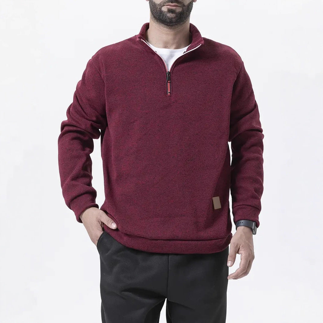 Herren Stehkragen Pullover mit Reißverschluss und strukturiertem Design Echoarchiv