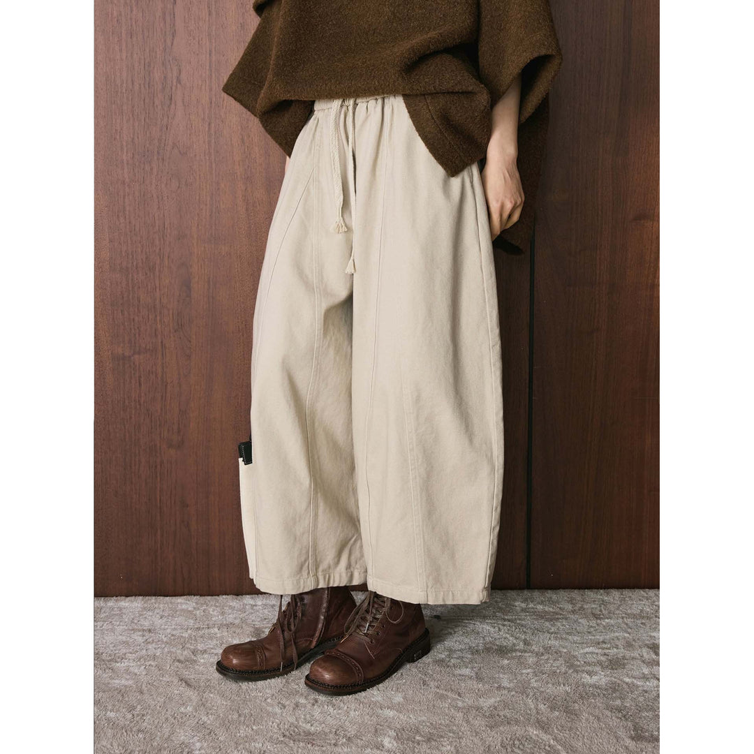 Damen Weite High‑Waist Canvas‑Culotte mit Kordelbund und Ziernähten Echoarchiv