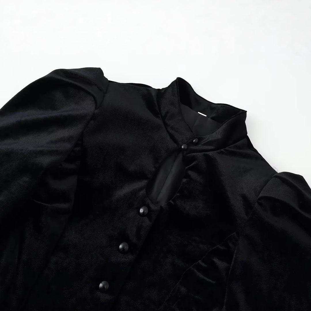 Damen Satinbluse mit Stehkragen, Puffärmeln und Peplum-Details Echo Archiv