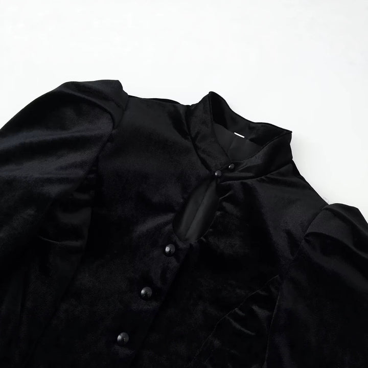 Damen Satinbluse mit Stehkragen, Puffärmeln und Peplum-Details Echo Archiv
