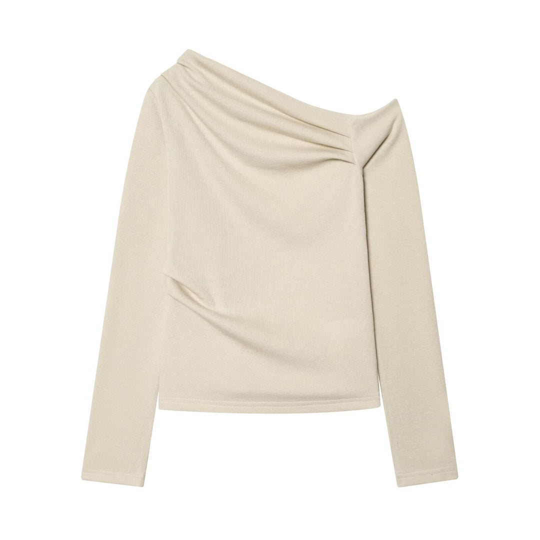 Damen Schulterfreier Feinstrick-Longsleeve mit drapiertem Wasserfallkragen Echo Archiv