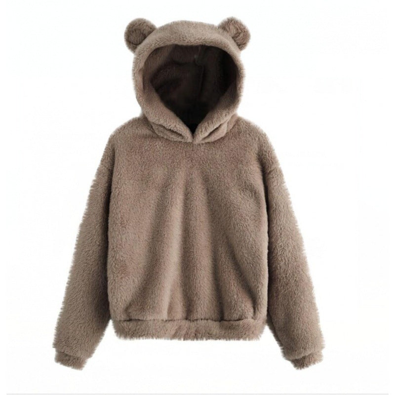 Damen Kuscheliger Teddy-Fleece-Hoodie mit Bärenohren und Oversize-Passform Echo Archiv