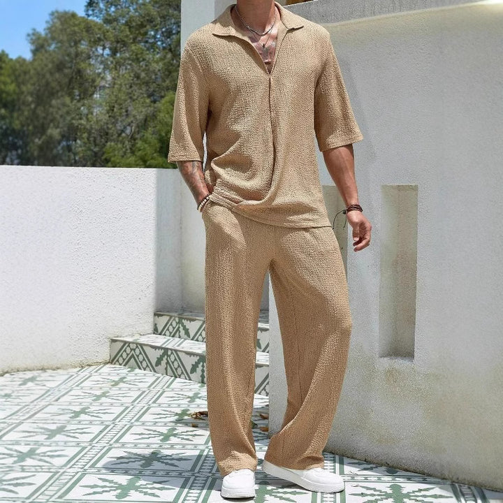 Herren Bequemer Relaxed Fit Freizeitanzug mit strukturiertem Oberteil und weit geschnittenen Hosen Echoarchiv