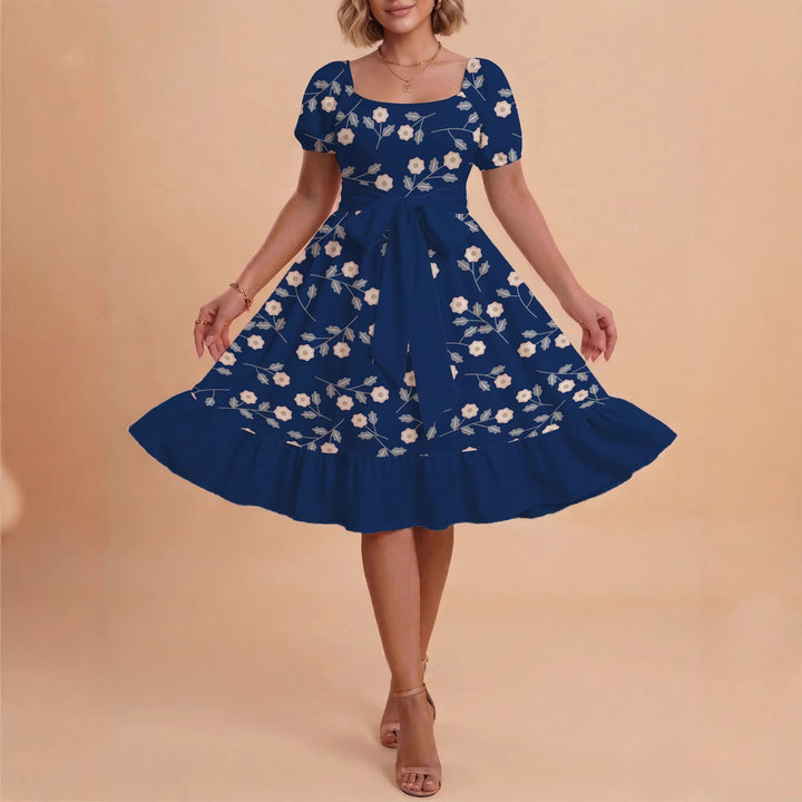 Damen Blumenkleid mit taillierbarem Gürtel und voluminösen Ärmeln Echo Archiv