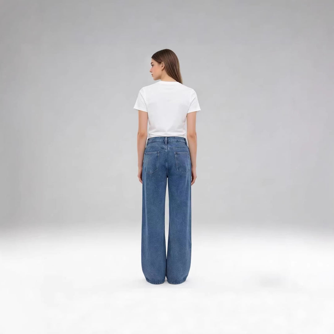 Damen nan hochgeschnittene Bundfalten-Weitbein-Jeans mit hohem Bund und Gürtelschlaufen Echo Archiv