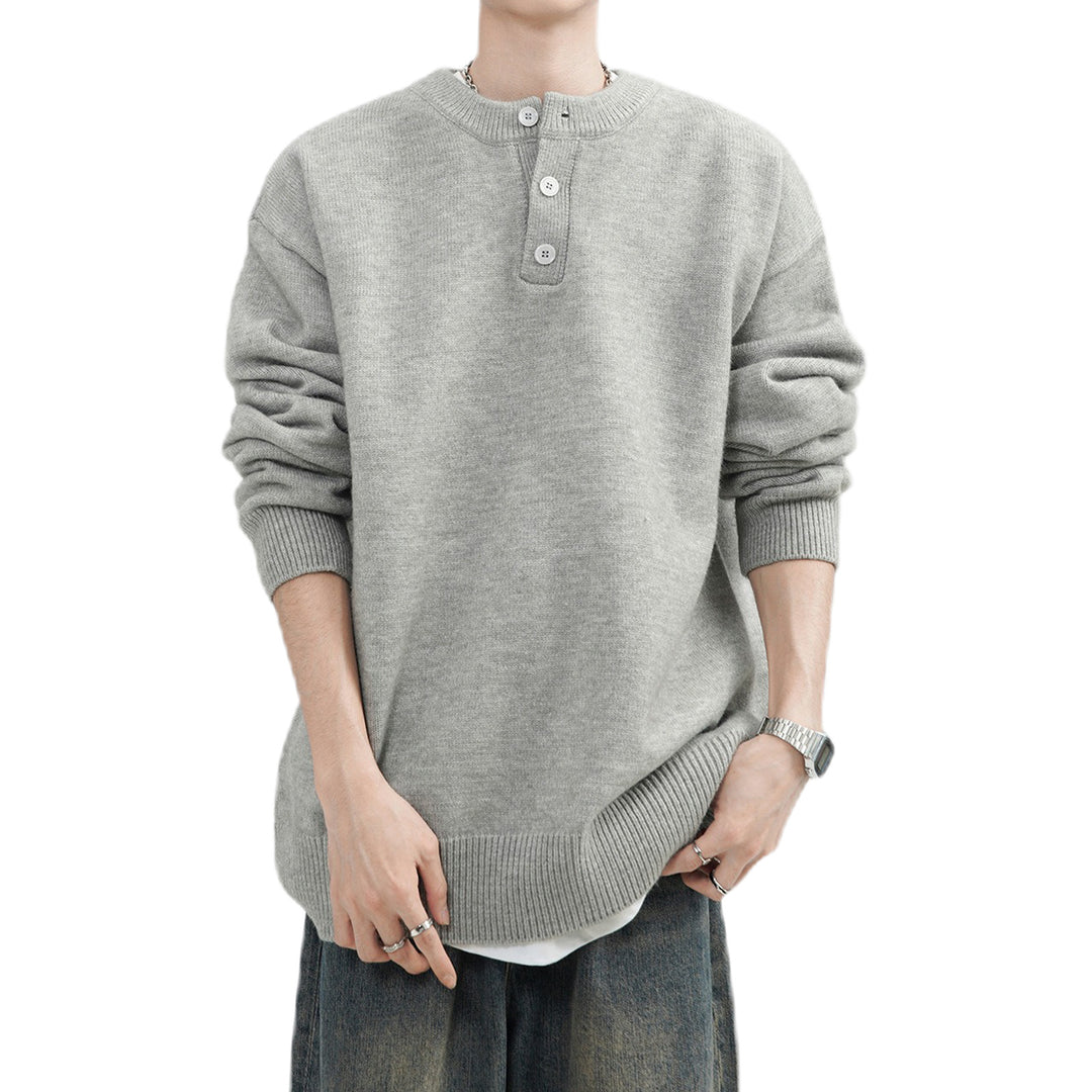 Herren Lässiger Grobstrickpullover mit Knopfleiste Echo Archiv