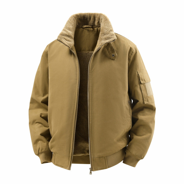 Herren Kurze Thermo-Bomberjacke mit Teddykragen, Fleece-Innenfutter & Utility-Ärmeltasche Echoarchiv