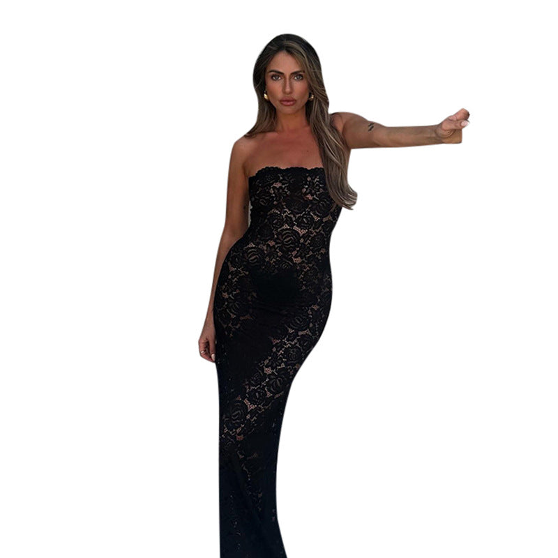 Damen elegantes Spitzen-Maxikleid im figurbetonten Schnitt Echo Archiv