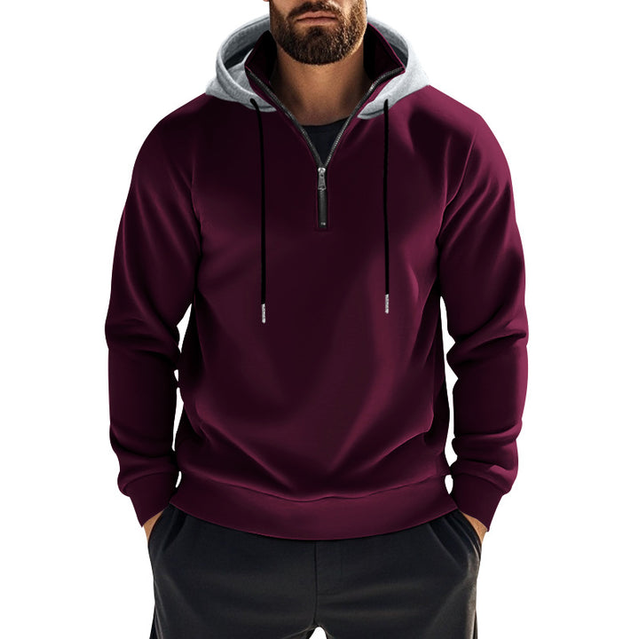 Herren nan sportives Kapuzen-Sweatshirt mit kurzem Frontreißverschluss, kontrastgefütterter Kapuze und elastischen Rippbündchen Echo Archiv