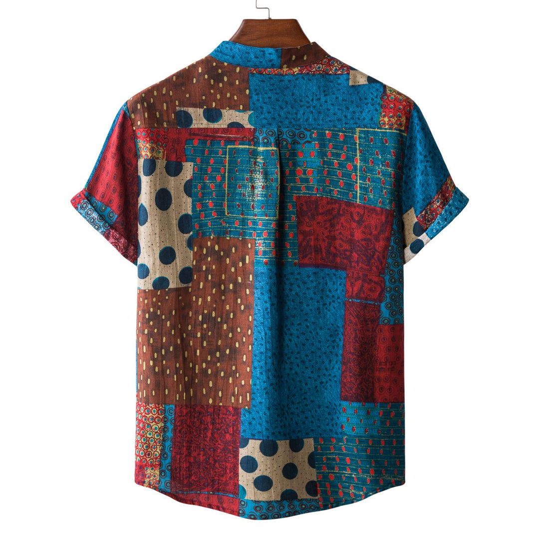 Herren Kurzarmhemd mit einzigartigem Patchwork-Muster und praktischem Knopfverschluss Echoarchiv