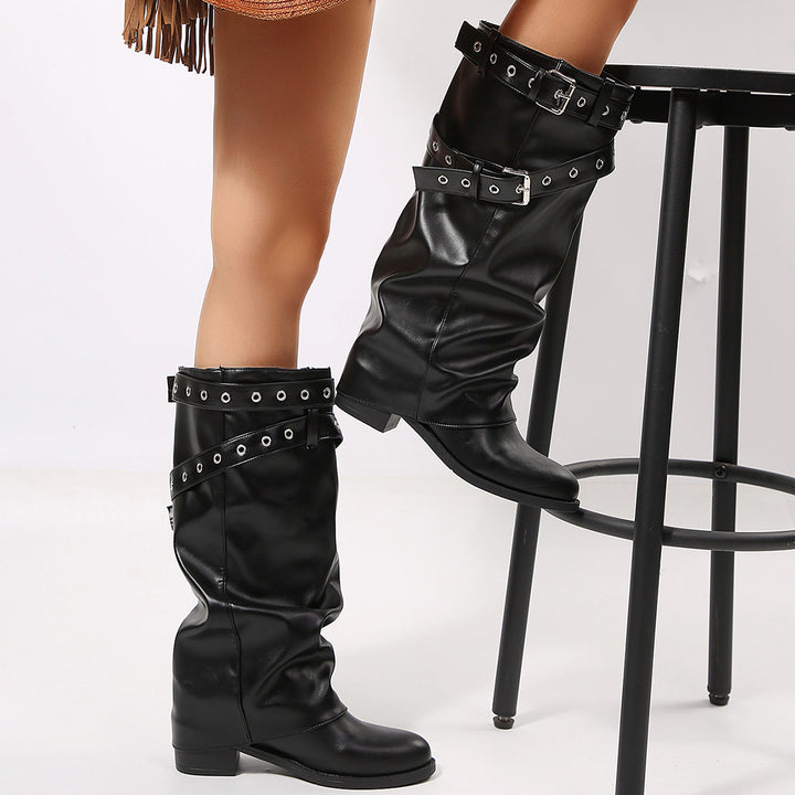 Damen Modische Hightop Stiefel mit dezenter Riemen- und Schnallenverzierung – Lioré