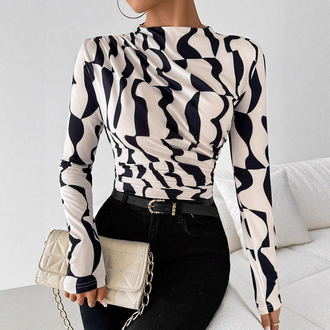 Damen nan tailliertes Langarmshirt mit seitlicher Raffung und Wasserfallausschnitt Echo Archiv
