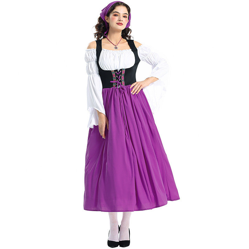 Damen nan Renaissance-Bauernkleid mit geschnürtem Mieder, schulterfreiem Carmen-Oberteil und weitem Rock Echo Archiv