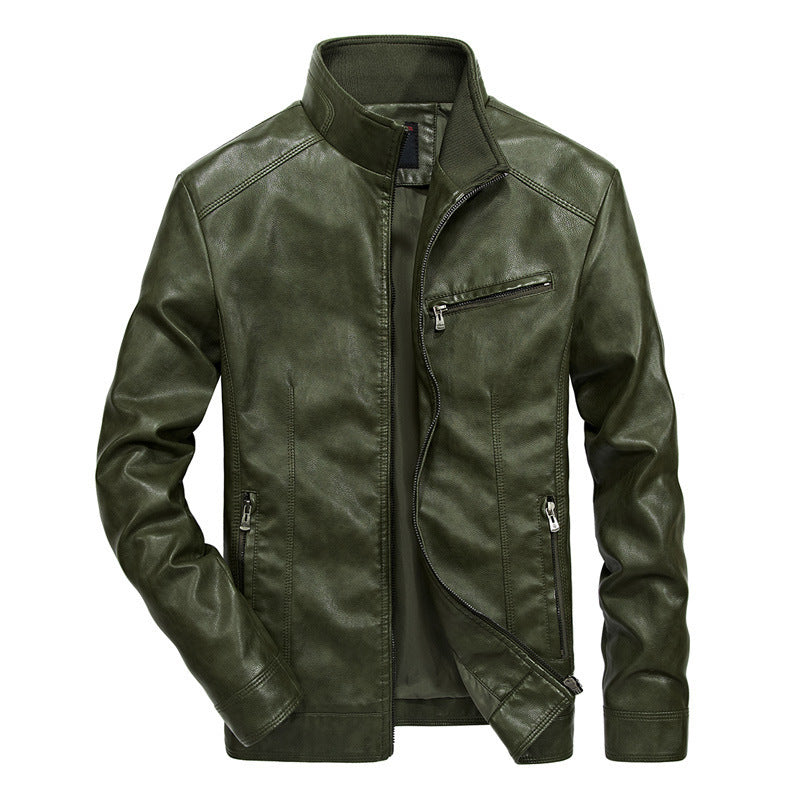 Herren Slim‑Fit Lederoptik‑Blouson mit Stehkragen und Reißverschlusstaschen Echo Archiv