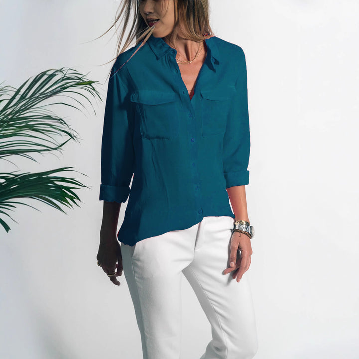 Damen Leichtes Hemd Bluse mit Brusttaschen und Lockerer Passform Echoarchiv
