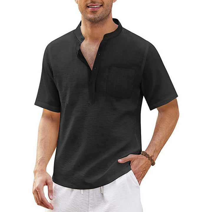 Herren hochwertiges Kurzarm-Henley-Shirt mit praktischer Brusttasche Echoarchiv
