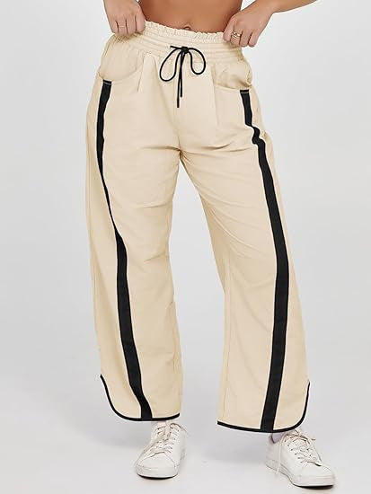 Damen relaxte Trackpants mit seitlichem Kontraststreifen, elastischem Smokbund und Eingrifftaschen – Avélisse