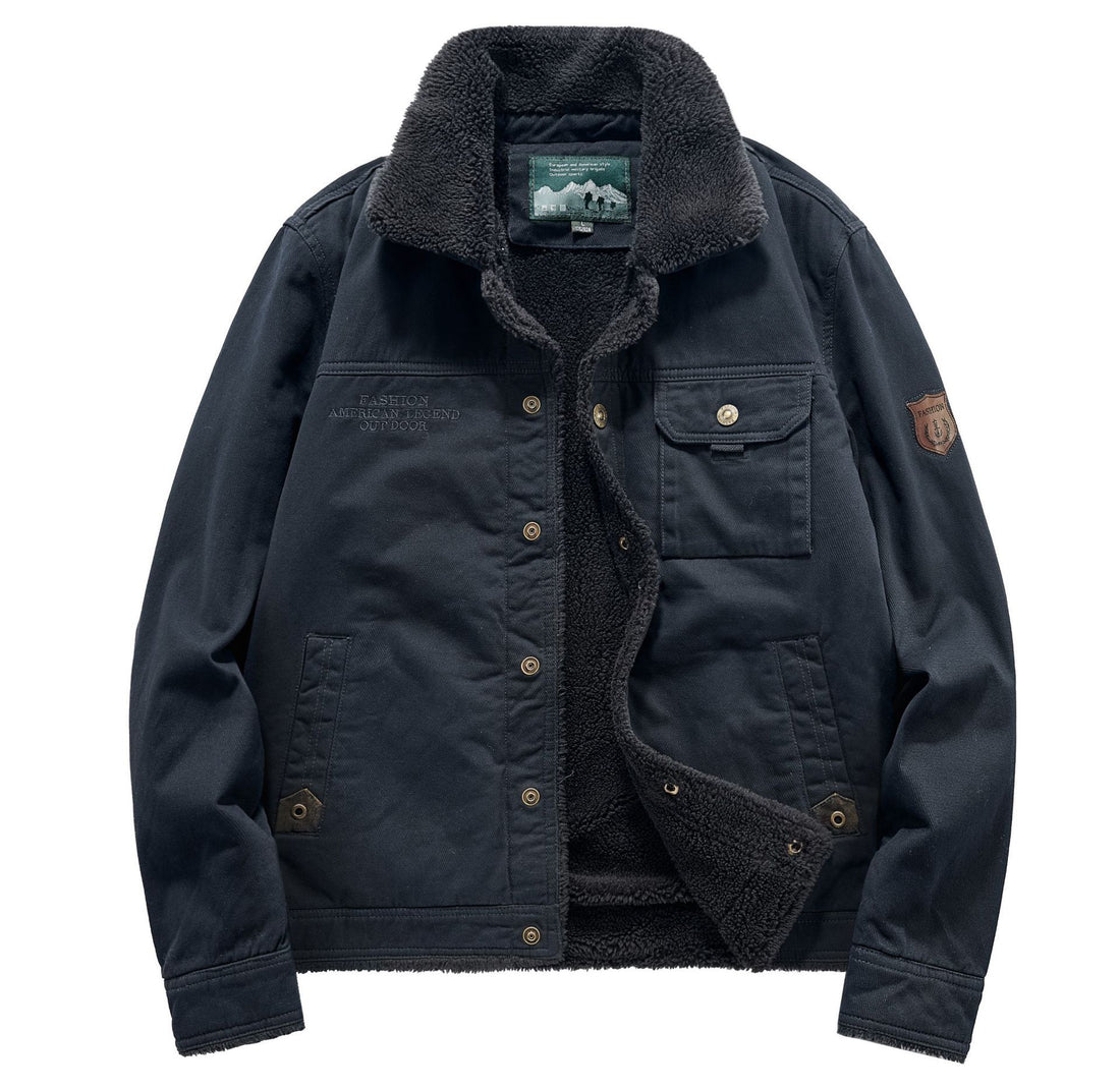 Herren Sherpa-gefütterte Canvas-Fieldjacke mit Hemdkragen und Utility-Taschen – Taviero