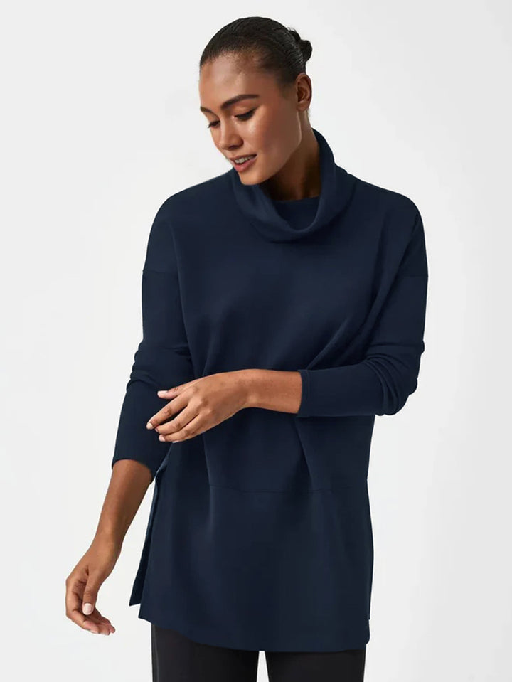 Damen Cozy Funnel Neck Tunika Pullover mit Übergrößen-Schnitt und seitlichen Schlitzen Echoarchiv