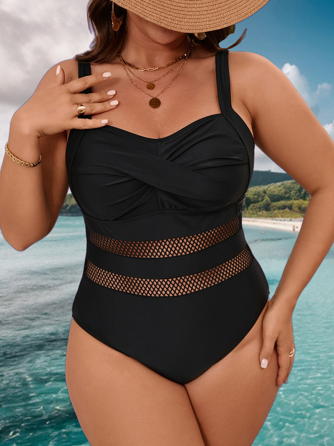 Damen Einteiler Badeanzug mit elegantem Netzdesign Echo Archiv
