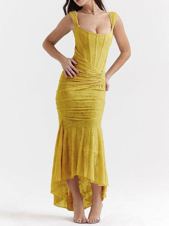 Damen nan eng anliegendes Korsett-Abendkleid mit integrierten Stäbchen, geraffter Wickelpassform und floraler Jacquardstruktur Echo Archiv