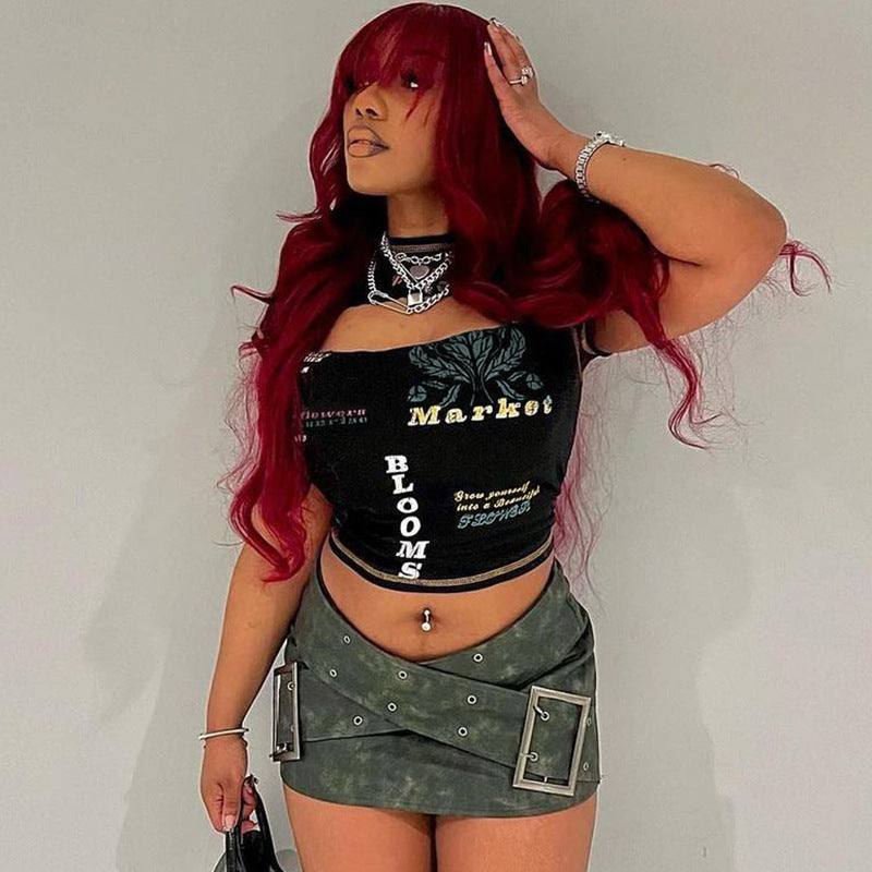 Damen Trendiges Crop-Top mit grafischen Prints Echo Archiv