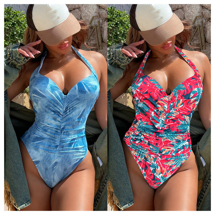 Damen Einteiliger Badeanzug mit floralem Design und Raffungen Echo Archiv