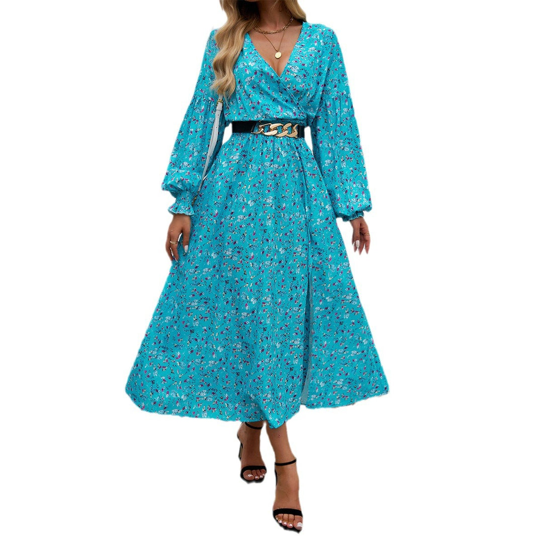 Damen Wickelmidikleid mit V-Ausschnitt, Ballonärmeln und taillierendem Gürtel – Élara
